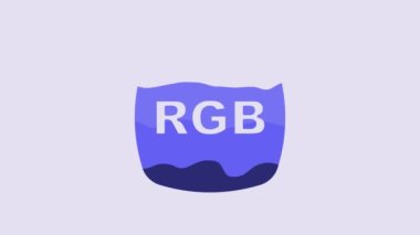 RGB ve CMYK renk karıştırma ikonu ile mavi konuşma balonu mor arkaplanda izole. 4K Video hareketli grafik canlandırması.