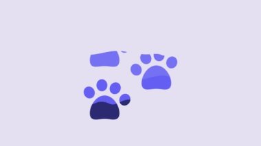 Blue Paw print icon isolated on purple background. Dog or cat paw print. Animal track. 4K Video motion graphic animation.