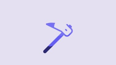 Blue Wooden axe icon isolated on purple background. Lumberjack axe. 4K Video motion graphic animation.