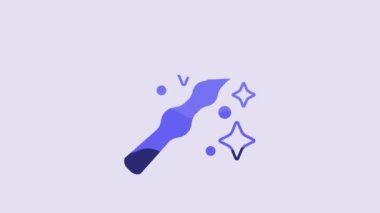 Blue Magic wand icon isolated on purple background. Star shape magic accessory. Magical power. Happy Halloween party. 4K Video motion graphic animation.