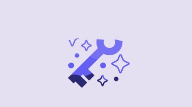 Blue Old magic key icon isolated on purple background. 4K Video motion graphic animation.