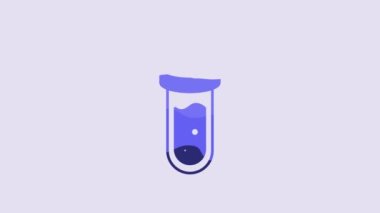 Blue Bottle with potion icon isolated on purple background. Flask with magic potion. Happy Halloween party. 4K Video motion graphic animation.