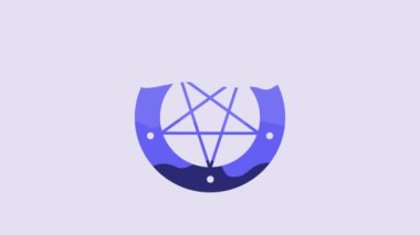 Blue Pentagram in a circle icon isolated on purple background. Magic occult star symbol. 4K Video motion graphic animation.