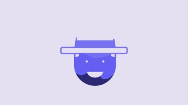 Blue Canadian ranger hat uniform icon isolated on purple background. 4K Video motion graphic animation.
