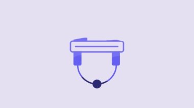 Blue Hockey helmet icon isolated on purple background. 4K Video motion graphic animation.