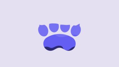 Blue Bear paw footprint icon isolated on purple background. 4K Video motion graphic animation.