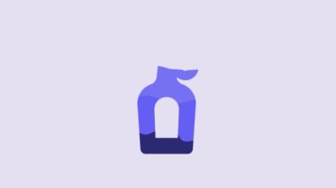 Blue Bottle of maple syrup icon isolated on purple background. 4K Video motion graphic animation.