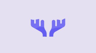 Blue Deer antlers icon isolated on purple background. Hunting trophy on wall. 4K Video motion graphic animation.