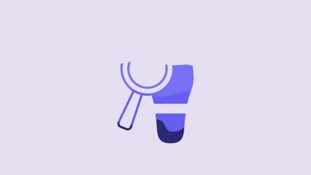 Blue Magnifying Glass Footsteps Icon Isolated Purple Background Detective Investigating — Vídeos de Stock