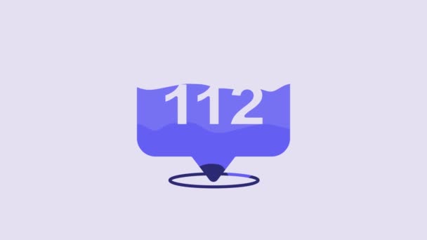 Blaues Telefon Mit Notruf 112 Symbol Isoliert Auf Violettem Hintergrund — Stockvideo
