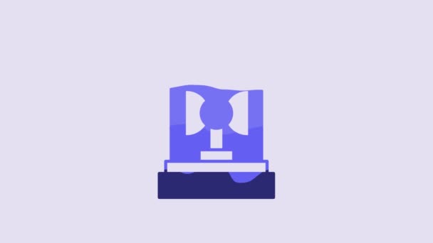 Піктограма Сирени Blue Flasher Ізольована Фіолетовому Фоні Аварійно Блимаюча Сирена — стокове відео