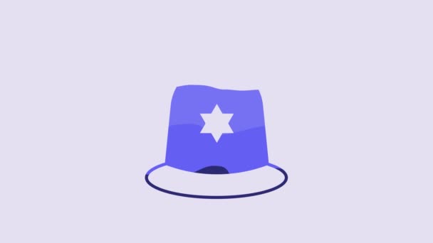 Blue British Police Helmet Icon Isolated Purple Background Video Motion — Stockvideo
