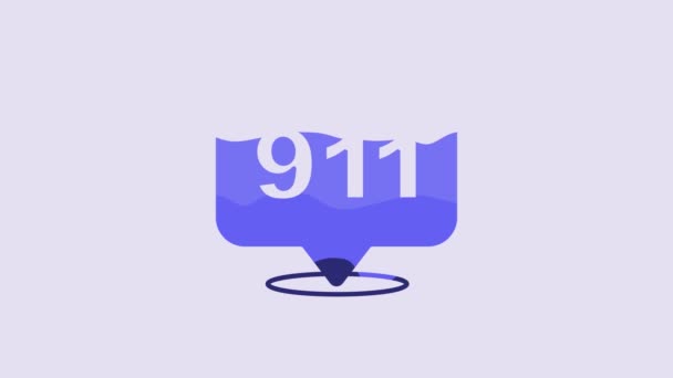 Telefone Azul Com Chamada Emergência Ícone 911 Isolado Fundo Roxo — Vídeo de Stock