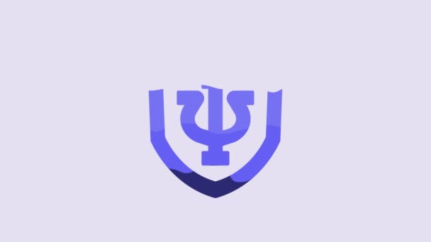 Blue Psychology Icon Isolated Purple Background Psi Symbol Mental Health — ストック動画