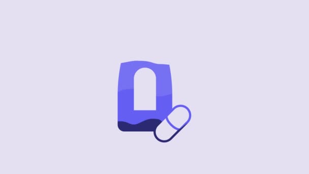 Blue Sedative Pills Icon Isolated Purple Background Video Motion Graphic — ストック動画