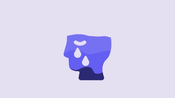 Голубой Человек Могилы Похорон Икона Скорби Изолированы Фиолетовом Фоне Эмоции — стоковое видео