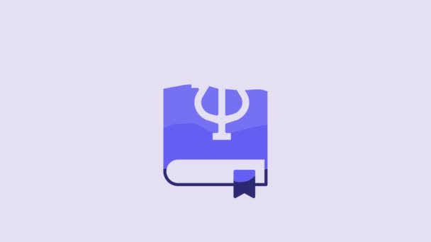 Blue Psychology Book Icon Isolated Purple Background Psi Symbol Mental — ストック動画