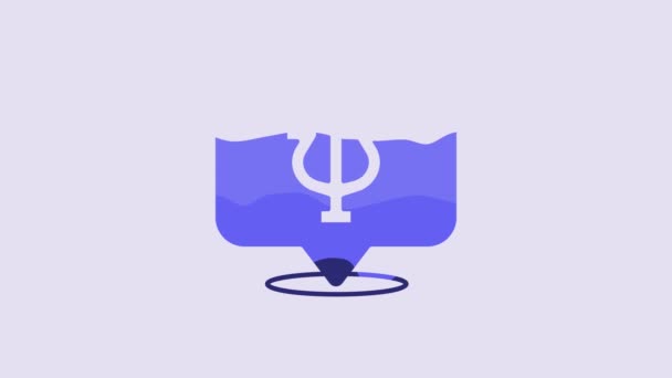 紫色の背景に隔離された青い心理学アイコン Psiのシンボル 精神保健の概念 精神分析と精神療法 4Kビデオモーショングラフィックアニメーション — ストック動画