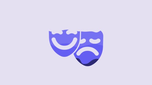 Blue Comedy Tragedy Theatrical Masks Icon Isolated Purple Background Video — Wideo stockowe