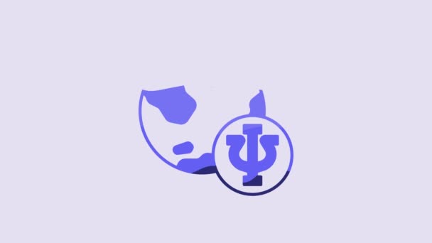 蓝色心理学图标被紫色背景隔离 Psi符号 精神健康概念 精神分析和心理治疗 4K视频运动图形动画 — 图库视频影像