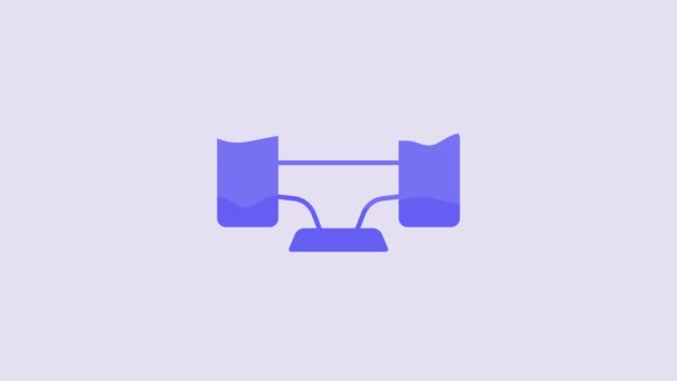 Icono Rueda Skate Azul Aislado Sobre Fondo Púrpura Suspensión Monopatín — Vídeo de stock