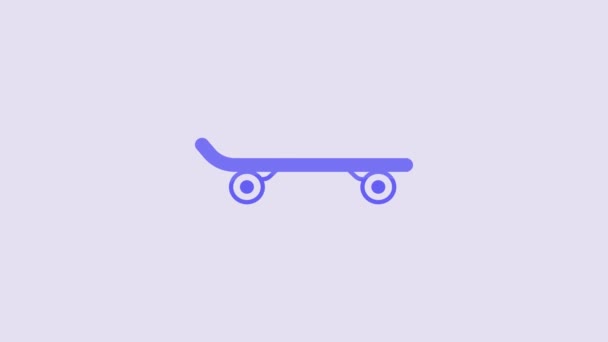 Pictograma Blue Skateboard Izolată Fundal Violet Sportul Extrem Echipament Sportiv — Videoclip de stoc