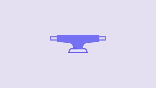 紫色の背景に隔離されたブルースケートボードホイールアイコン スケートボードのサスペンション スケートホイール 4Kビデオモーショングラフィックアニメーション — ストック動画