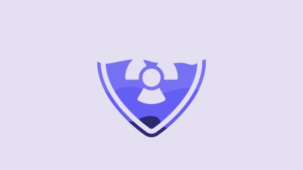 Azul Radioactivo Icono Del Escudo Aislado Sobre Fondo Púrpura Símbolo — Vídeo de stock