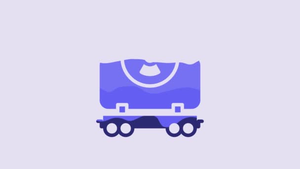 Blue Radioactive Cargo Train Wagon Icon Isolated Purple Background Freight — Videoclip de stoc