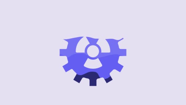 Icono Radiactivo Azul Aislado Sobre Fondo Púrpura Símbolo Tóxico Radiactivo — Vídeo de stock