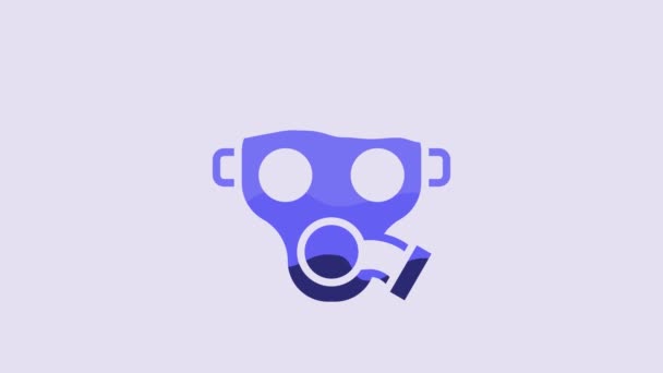 Maschera Gas Blu Icona Isolata Sfondo Viola Segnale Respiratore Animazione — Video Stock