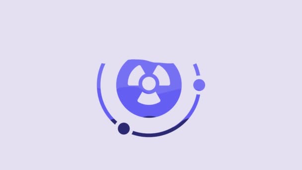 Icono Radiactivo Azul Aislado Sobre Fondo Púrpura Símbolo Tóxico Radiactivo — Vídeo de stock