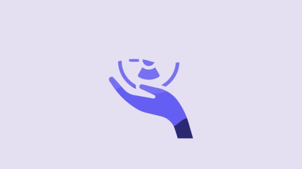 Azul Radioactivo Icono Mano Aislado Sobre Fondo Púrpura Símbolo Tóxico — Vídeos de Stock