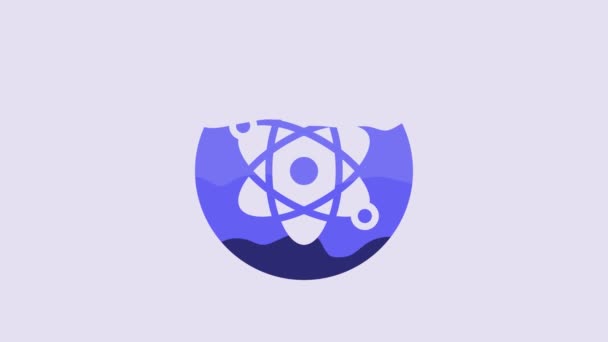 Blue Atom Icon Isolated Purple Background Symbol Science Education Nuclear — Videoclip de stoc