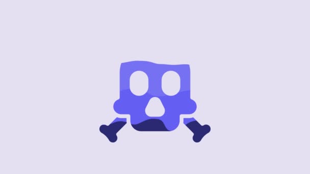 Blue Bones Skull Sign Toxicity Warning Icon Isolated Purple Background — Stockvideo