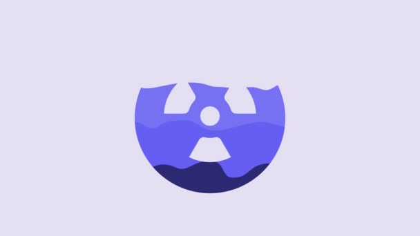 Синий Радиоактивный Значок Выделен Фиолетовом Фоне Радиоактивный Токсичный Символ Знак — стоковое видео