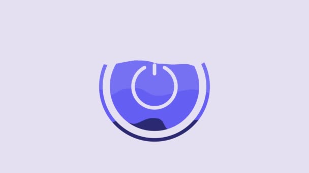 Ícone Botão Energia Azul Isolado Fundo Roxo Iniciar Sinal Animação — Vídeo de Stock