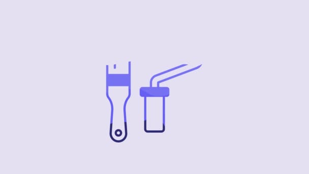 Blue Paint Roller Brush Icon Isolated Purple Background Video Motion — Video Stock