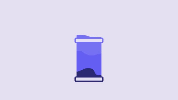 Blue Paint Spray Can Icon Isolated Purple Background Video Motion — Vídeo de stock