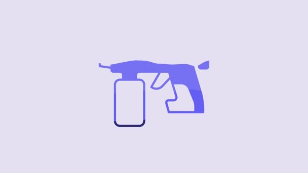 紫の背景に隔離されたブルーペイントスプレー銃アイコン 4Kビデオモーショングラフィックアニメーション — ストック動画
