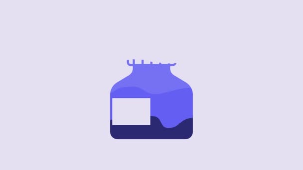 Blue Paint Gouache Jar Dye Icon Isolated Purple Background Video — ストック動画