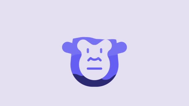 紫色の背景に隔離された青い猿のアイコン 動物のシンボル 4Kビデオモーショングラフィックアニメーション — ストック動画