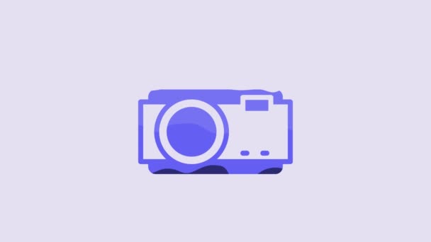Ícone Câmera Foto Azul Isolado Fundo Roxo Câmara Fotográfica Fotografia — Vídeo de Stock