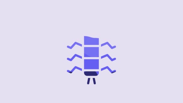 Blue Centipede Insect Pictogram Geïsoleerd Paarse Achtergrond Video Motion Grafische — Stockvideo