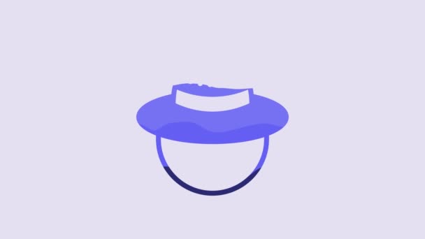 Blue Camping Hat Icon Isolated Purple Background Beach Hat Panama — 비디오