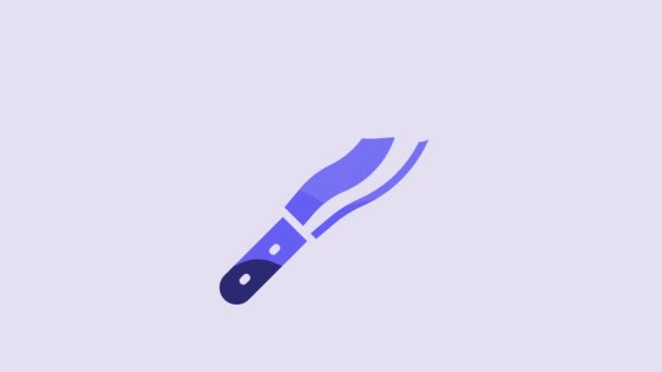 Blue Machete Big Knife Icon Isolated Purple Background Video Motion — Vídeo de Stock