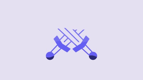 Blue Crossed Medieval Sword Icon Isolated Purple Background Medieval Weapon — Stockvideo