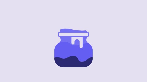 蓝色女巫大锅图标孤立在紫色背景 万圣节快乐派对4K视频运动图形动画 — 图库视频影像