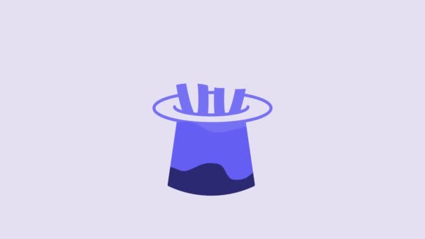 Sombrero Mago Azul Orejas Conejo Icono Aislado Sobre Fondo Púrpura — Vídeos de Stock