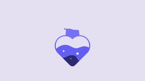Синя Пляшка Значком Зілля Ізольована Фіолетовому Фоні Клеймо Чарівним Зіллям — стокове відео